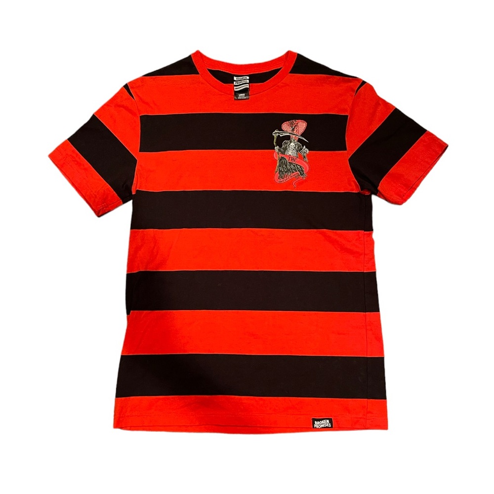 Broken Promises Black and Red Striped Tee